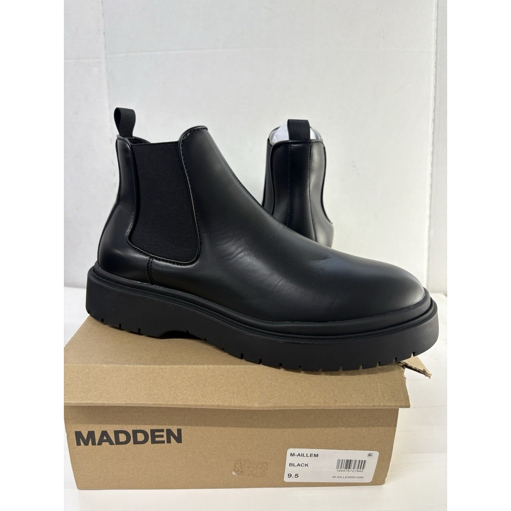 MADDEN Men's Black Goring Comfort Aillem Round Toe Platform Boots Shoes 9.5M
